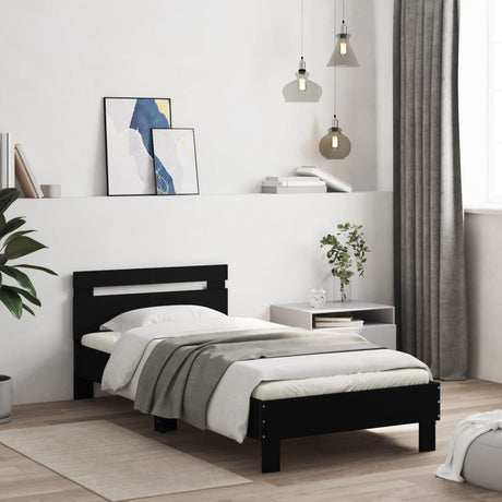 Bedframe met hoofdbord bewerkt hout zwart 100x200 cm