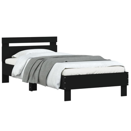 Bedframe met hoofdbord bewerkt hout zwart 100x200 cm