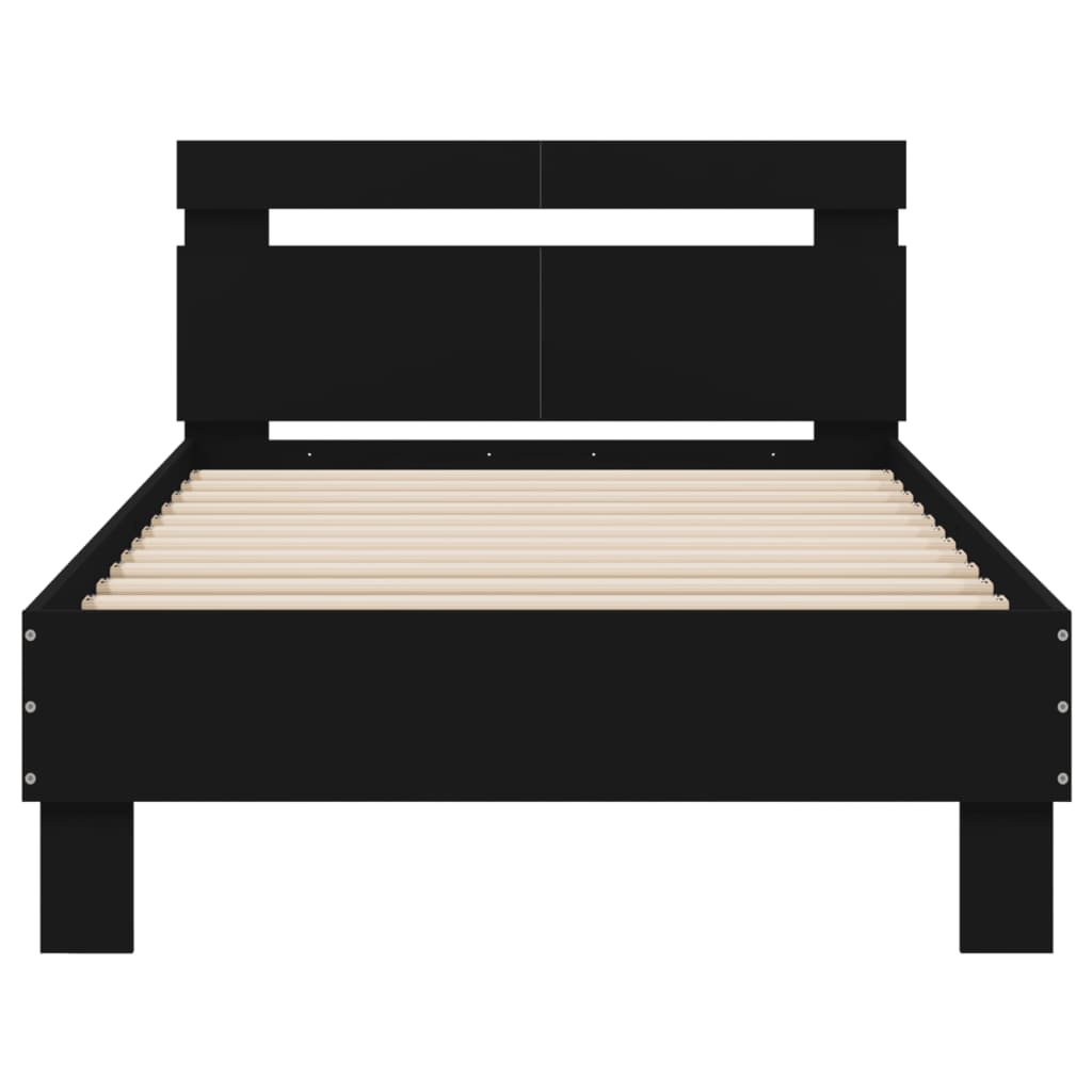 Bedframe met hoofdbord bewerkt hout zwart 100x200 cm