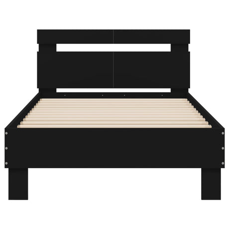 Bedframe met hoofdbord bewerkt hout zwart 100x200 cm