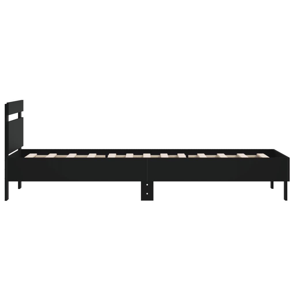 Bedframe met hoofdbord bewerkt hout zwart 100x200 cm