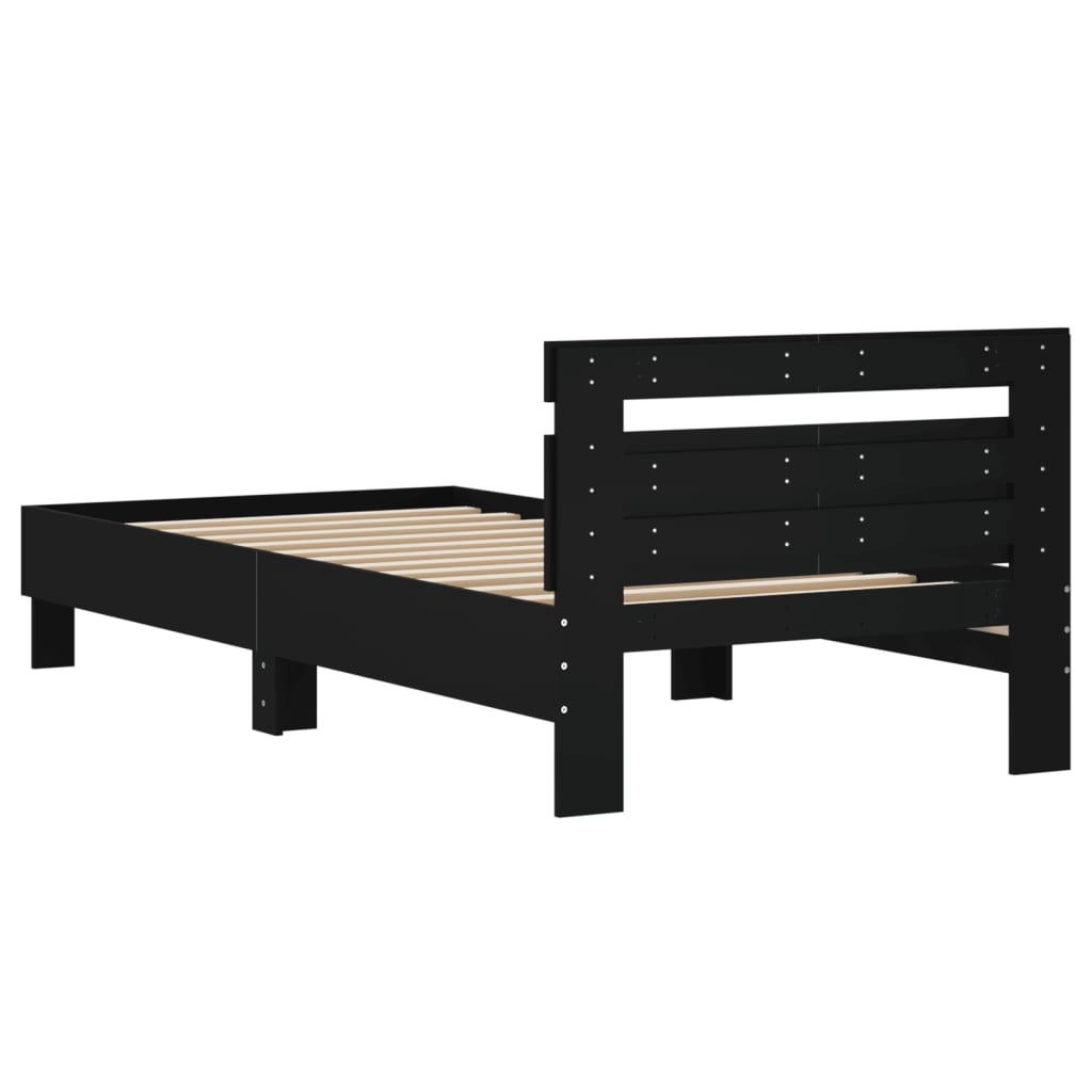 Bedframe met hoofdbord bewerkt hout zwart 100x200 cm