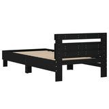 Bedframe met hoofdbord bewerkt hout zwart 100x200 cm