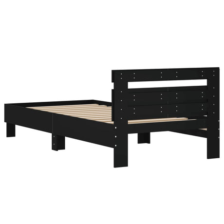 Bedframe met hoofdbord bewerkt hout zwart 100x200 cm