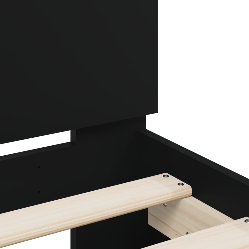 Bedframe met hoofdbord bewerkt hout zwart 100x200 cm