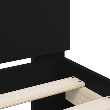 Bedframe met hoofdbord bewerkt hout zwart 100x200 cm