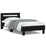Bedframe met hoofdbord bewerkt hout zwart 100x200 cm