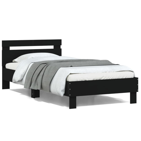 Bedframe met hoofdbord bewerkt hout zwart 100x200 cm