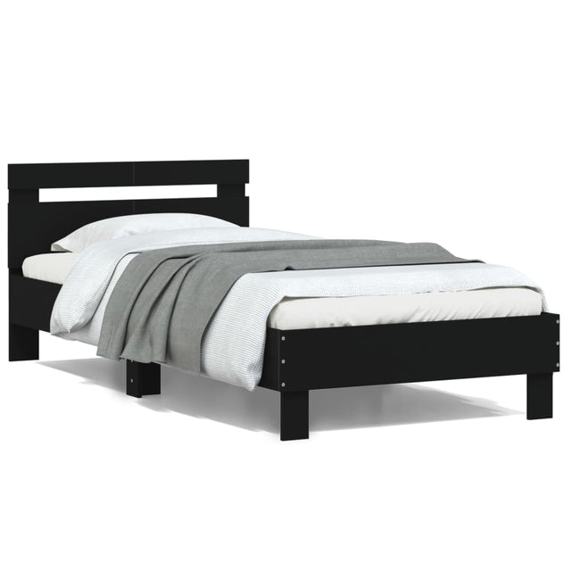 Bedframe met hoofdbord bewerkt hout zwart 100x200 cm