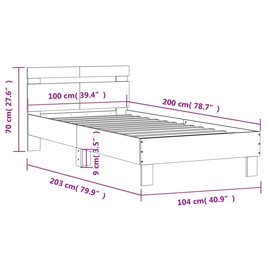 Bedframe met hoofdbord zonder matras sonoma eiken 100x200 cm