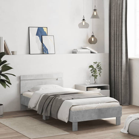 Bedframe met hoofdeinde bewerkt hout betongrijs 100x200 cm