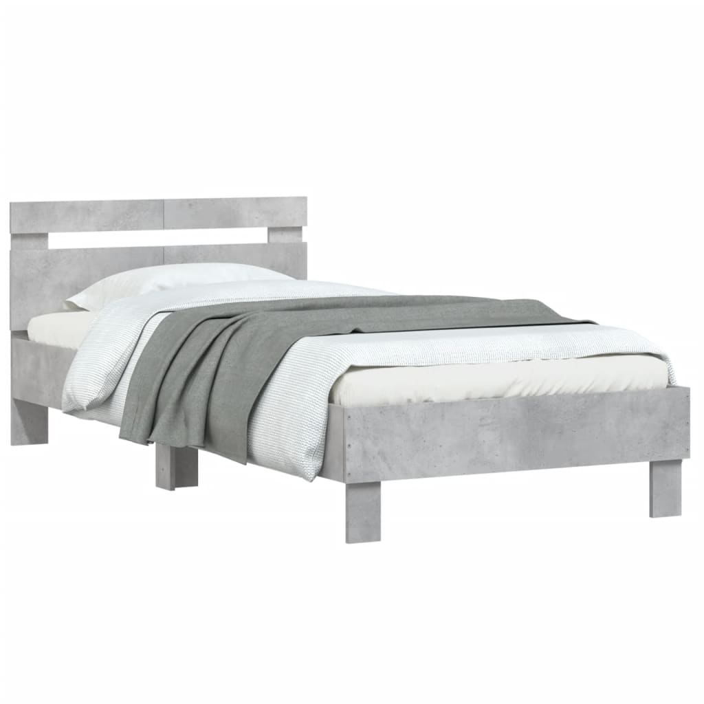 Bedframe met hoofdeinde bewerkt hout betongrijs 100x200 cm