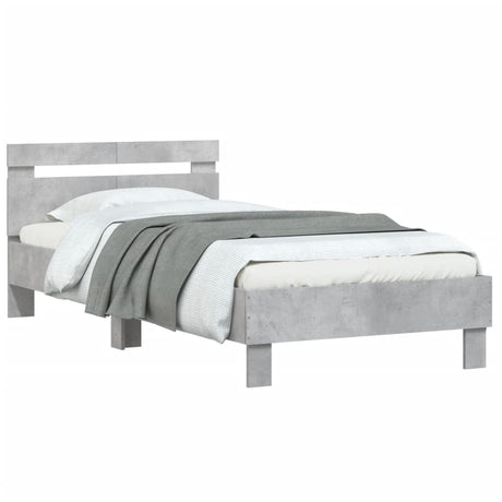 Bedframe met hoofdeinde bewerkt hout betongrijs 100x200 cm