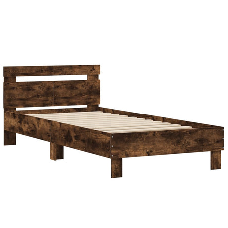 Bedframe met hoofdeinde bewerkt hout gerookt eiken 100x200 cm