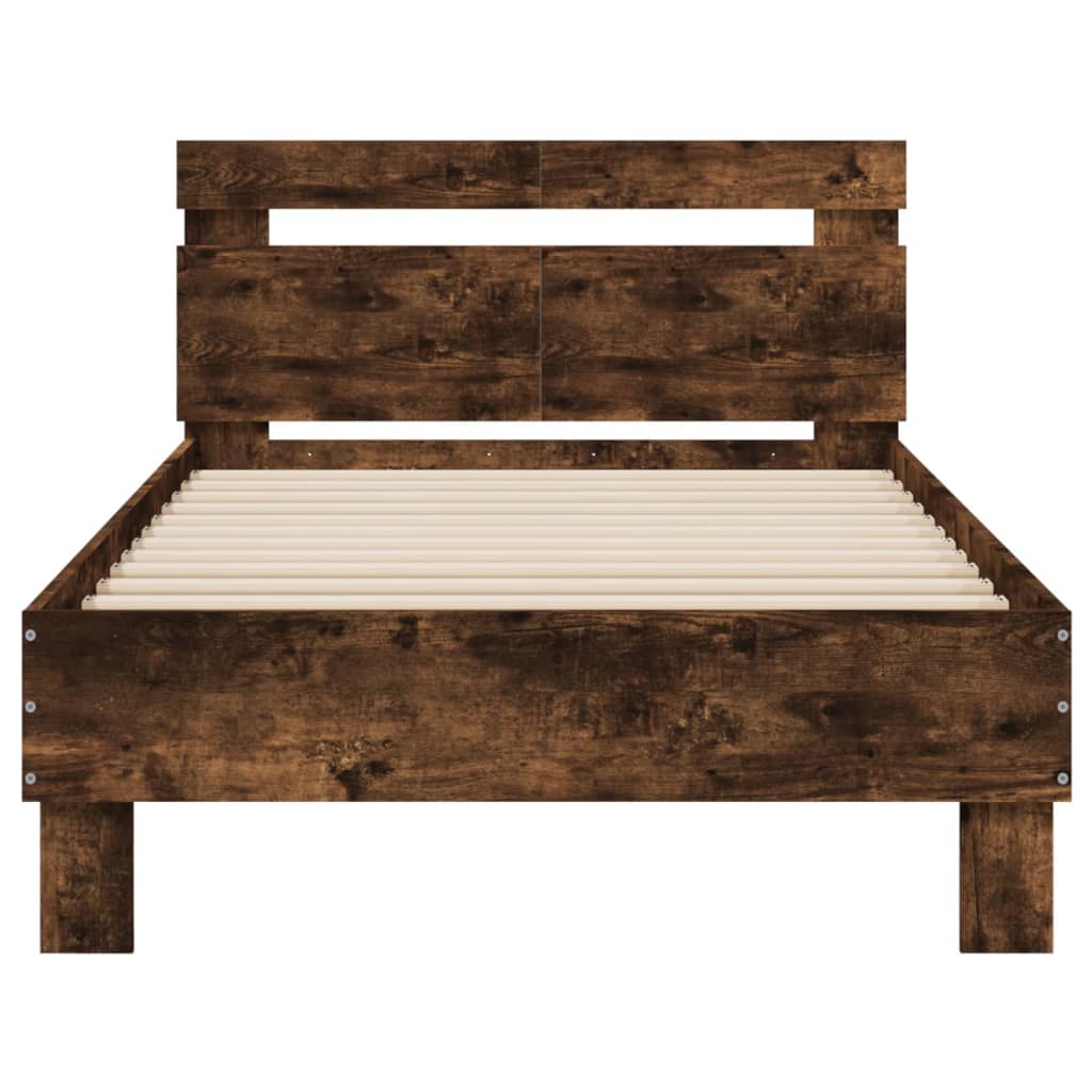 Bedframe met hoofdeinde bewerkt hout gerookt eiken 100x200 cm