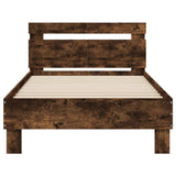 Bedframe met hoofdeinde bewerkt hout gerookt eiken 100x200 cm