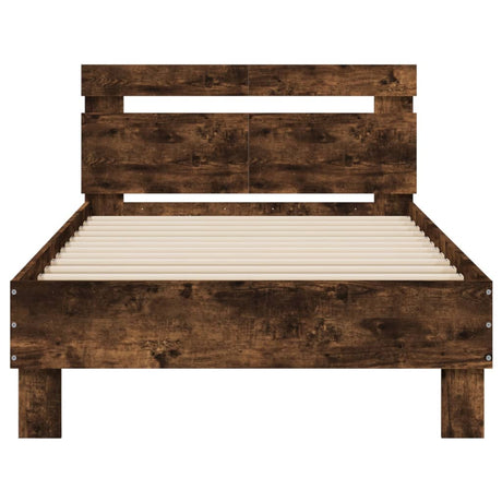 Bedframe met hoofdeinde bewerkt hout gerookt eiken 100x200 cm