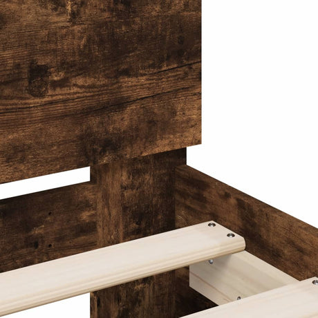 Bedframe met hoofdeinde bewerkt hout gerookt eiken 100x200 cm