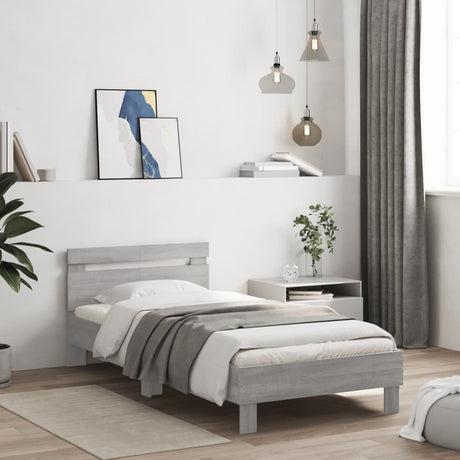 Bedframe met hoofdeinde bewerkt hout grijs sonoma 100x200 cm
