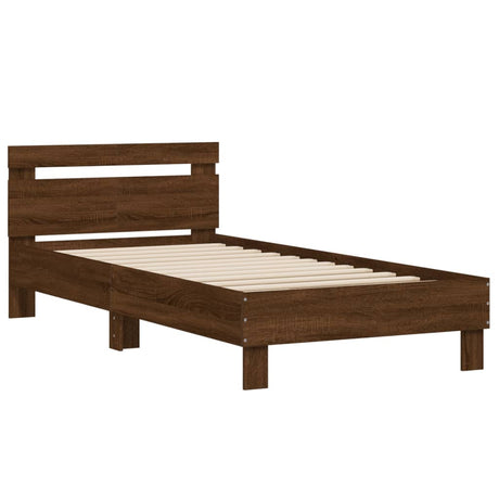 Bedframe met hoofdbord zonder matras bruin eiken 100x200 cm