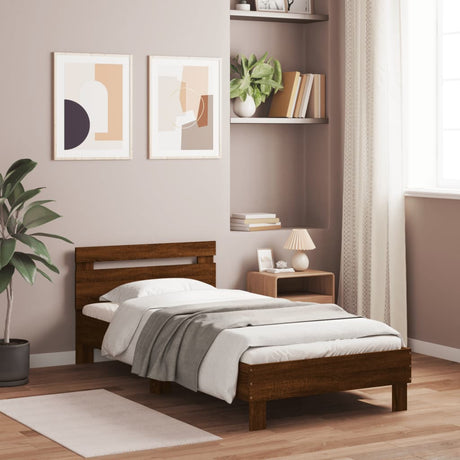 Bedframe met hoofdbord zonder matras bruin eiken 100x200 cm