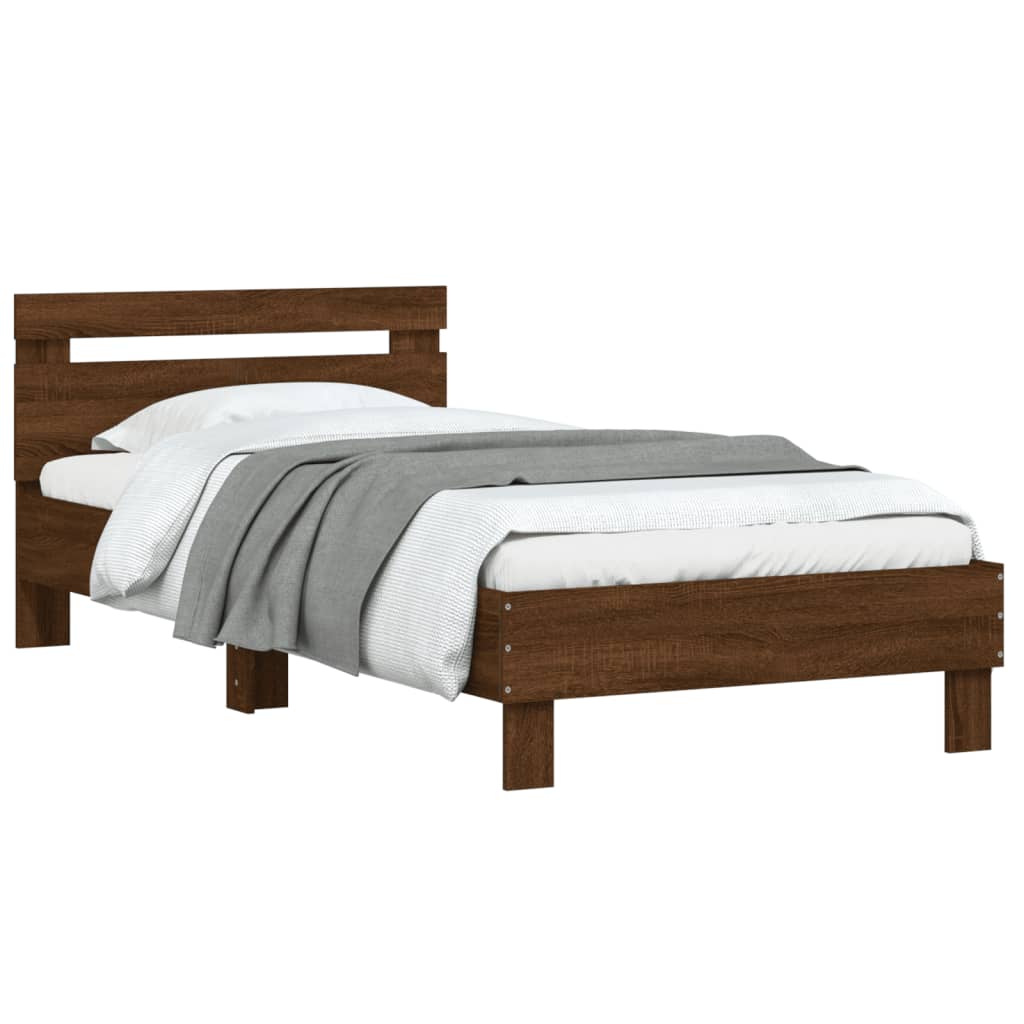 Bedframe met hoofdbord zonder matras bruin eiken 100x200 cm