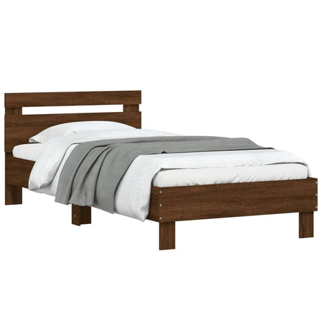 Bedframe met hoofdbord zonder matras bruin eiken 100x200 cm