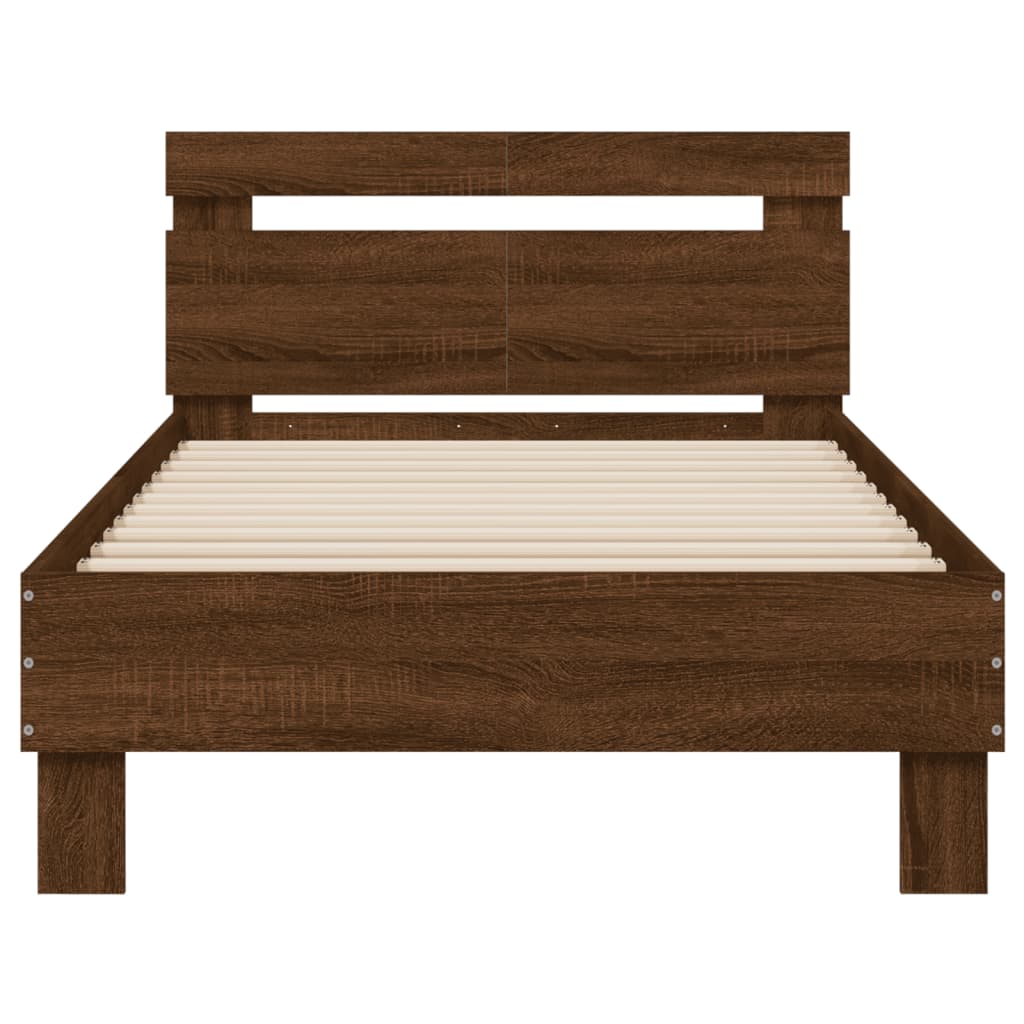 Bedframe met hoofdbord zonder matras bruin eiken 100x200 cm