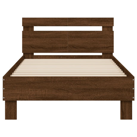 Bedframe met hoofdbord zonder matras bruin eiken 100x200 cm