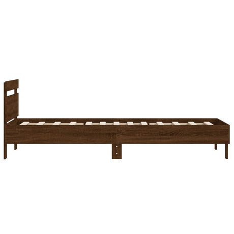 Bedframe met hoofdbord zonder matras bruin eiken 100x200 cm