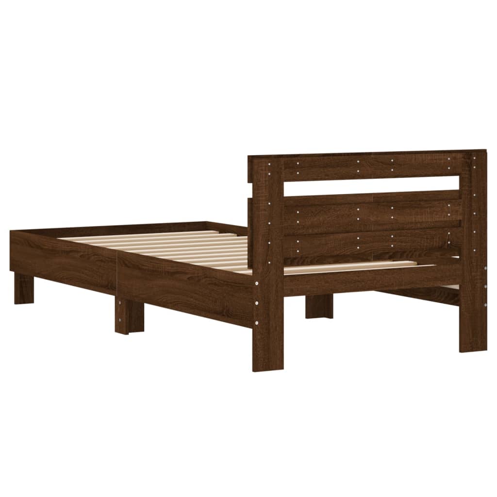 Bedframe met hoofdbord zonder matras bruin eiken 100x200 cm