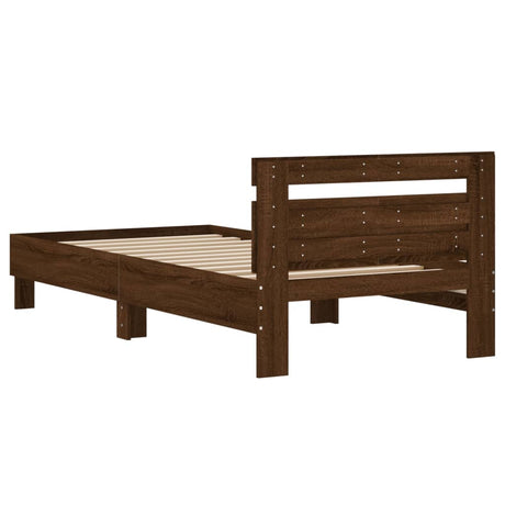 Bedframe met hoofdbord zonder matras bruin eiken 100x200 cm