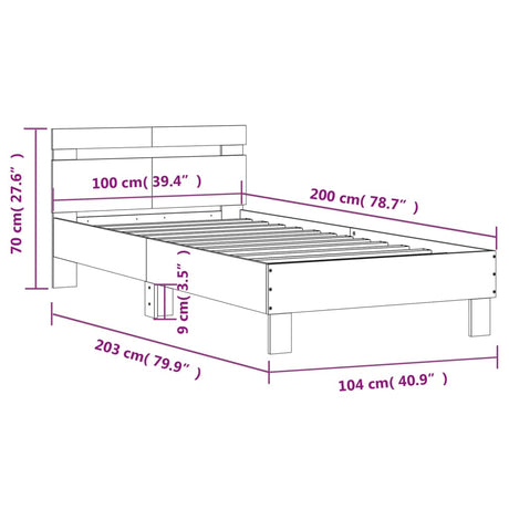 Bedframe met hoofdbord zonder matras bruin eiken 100x200 cm