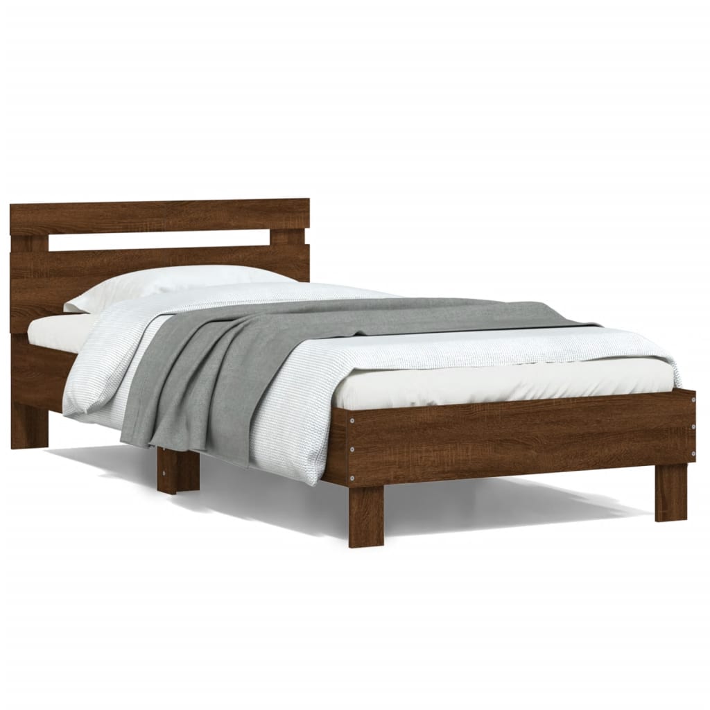 Bedframe met hoofdbord zonder matras bruin eiken 100x200 cm