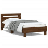 Bedframe met hoofdbord zonder matras bruin eiken 100x200 cm
