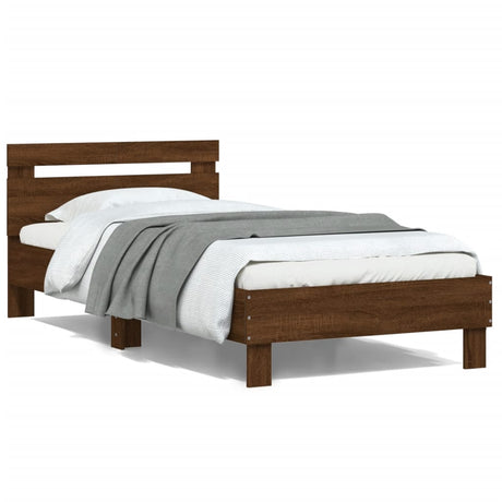 Bedframe met hoofdbord zonder matras bruin eiken 100x200 cm