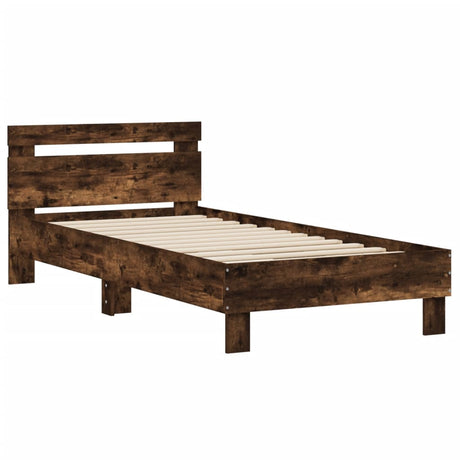 Bedframe met hoofdeinde bewerkt hout gerookt eiken 90x200 cm
