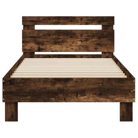 Bedframe met hoofdeinde bewerkt hout gerookt eiken 90x200 cm
