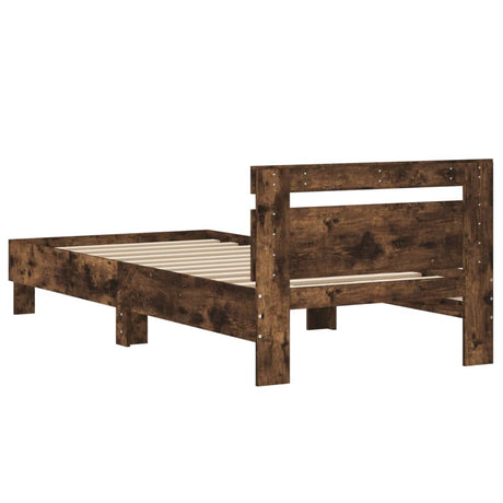 Bedframe met hoofdeinde bewerkt hout gerookt eiken 90x200 cm