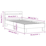 Bedframe met hoofdeinde bewerkt hout gerookt eiken 90x200 cm