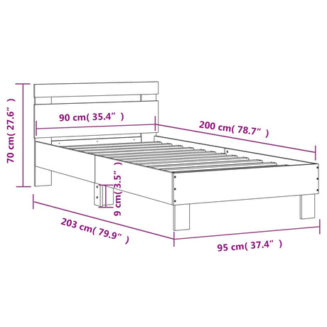 Bedframe met hoofdeinde bewerkt hout gerookt eiken 90x200 cm