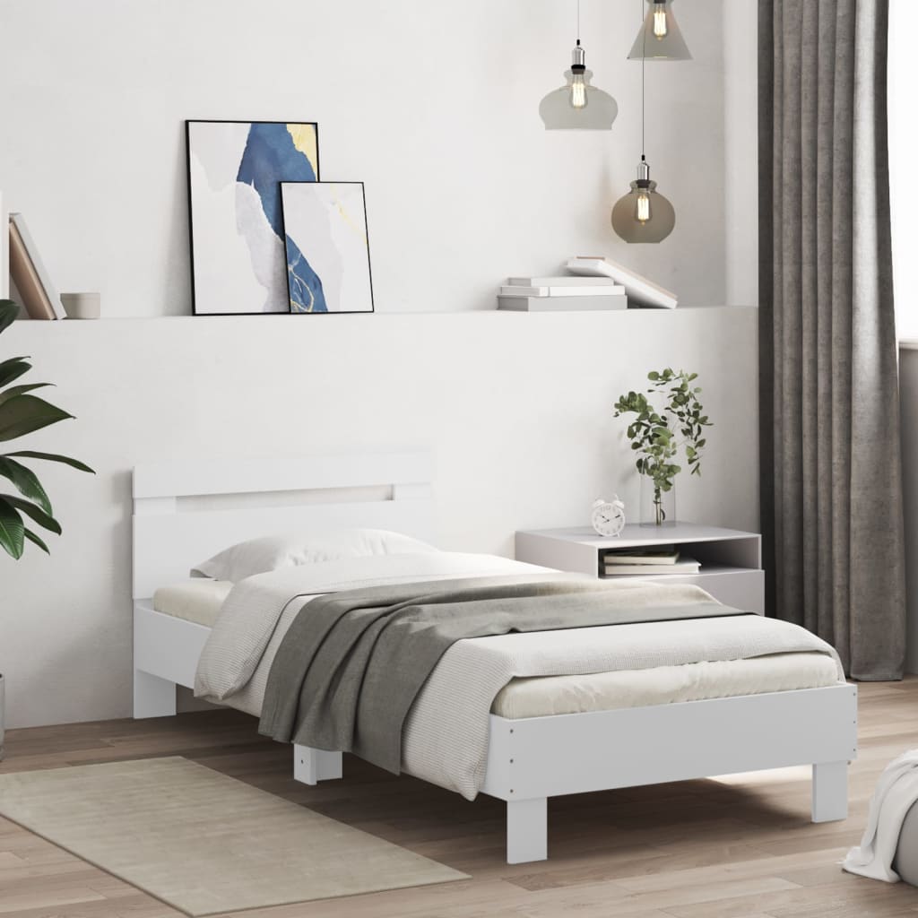 Bedframe met hoofdeinde bewerkt hout wit 90x190 cm