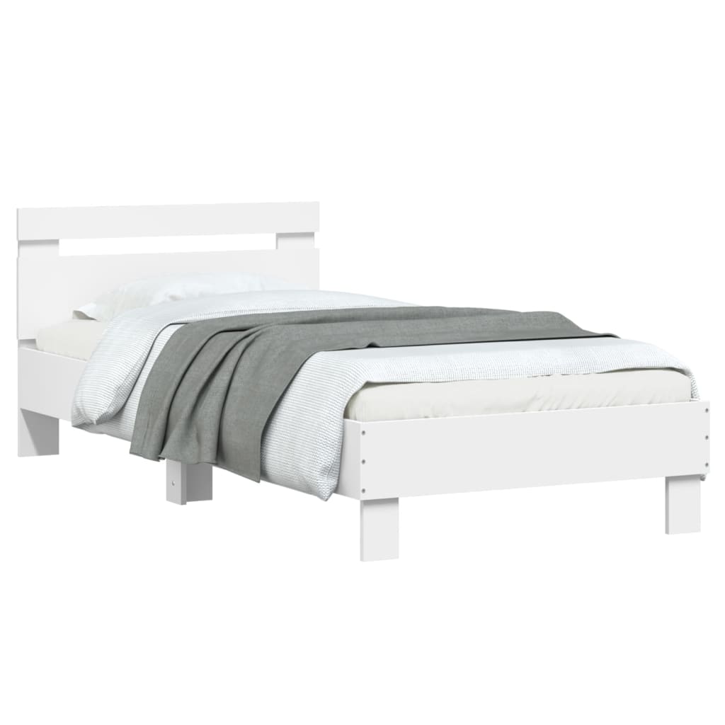 Bedframe met hoofdeinde bewerkt hout wit 90x190 cm