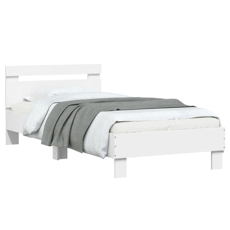 Bedframe met hoofdeinde bewerkt hout wit 90x190 cm