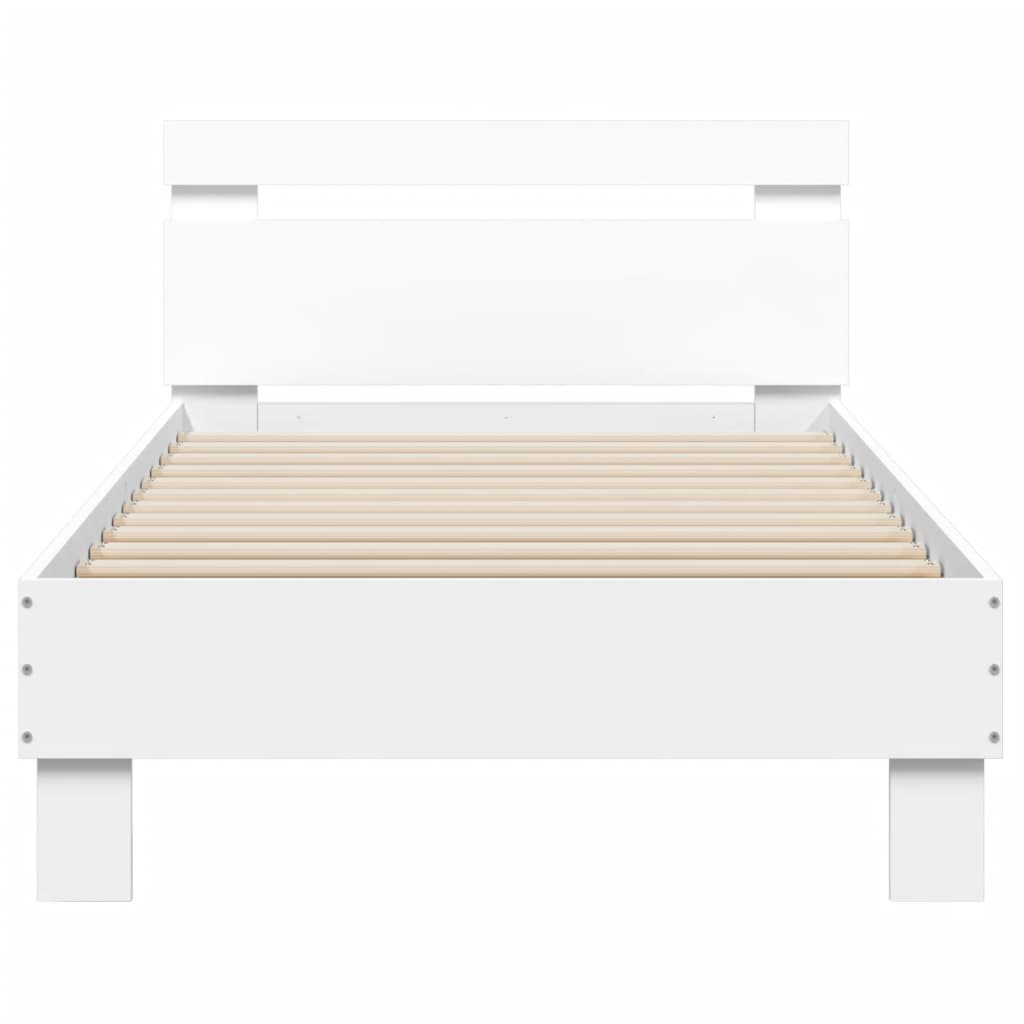 Bedframe met hoofdeinde bewerkt hout wit 90x190 cm