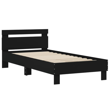Bedframe met hoofdeinde bewerkt hout zwart 90x190 cm