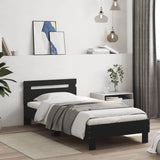 Bedframe met hoofdeinde bewerkt hout zwart 90x190 cm