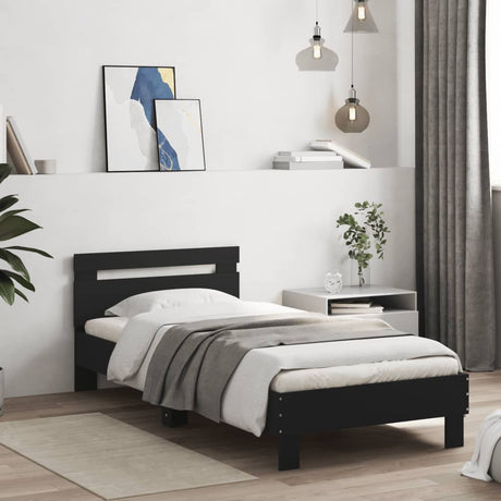 Bedframe met hoofdeinde bewerkt hout zwart 90x190 cm