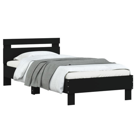 Bedframe met hoofdeinde bewerkt hout zwart 90x190 cm