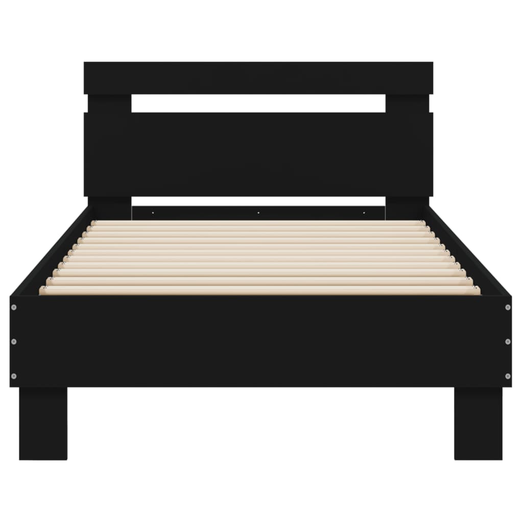 Bedframe met hoofdeinde bewerkt hout zwart 90x190 cm